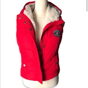 Abercrombie & Fitch red sherpa lined hooded vest